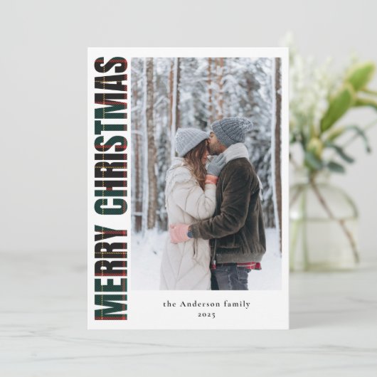 家族の写真エレガントグリーンプライド陽気なクリスマス シーズンカード (スタンド正面)