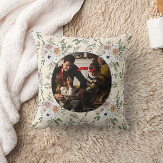 家族の写真エレガント水の色のフローラクリスマス クッション (ブランケット)