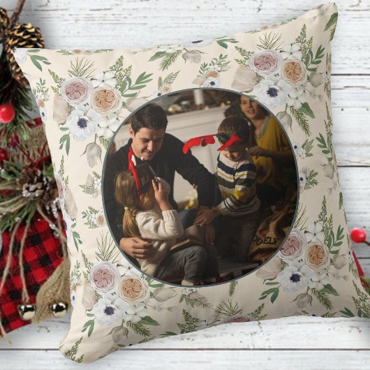 家族の写真エレガント水の色のフローラクリスマス クッション