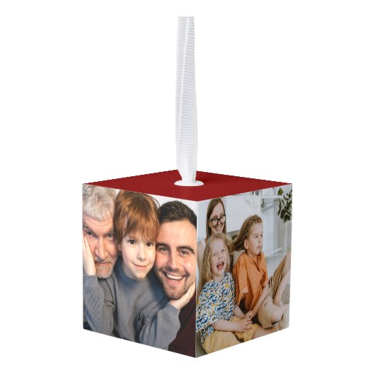 家族の写真オーナメント、クリスマスフォトオーナメント キューブオーナメント (裏面アングル)