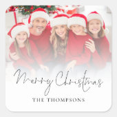 家族の写真オーバーレイスクリプトメリークリスマス スクエアシール (正面)