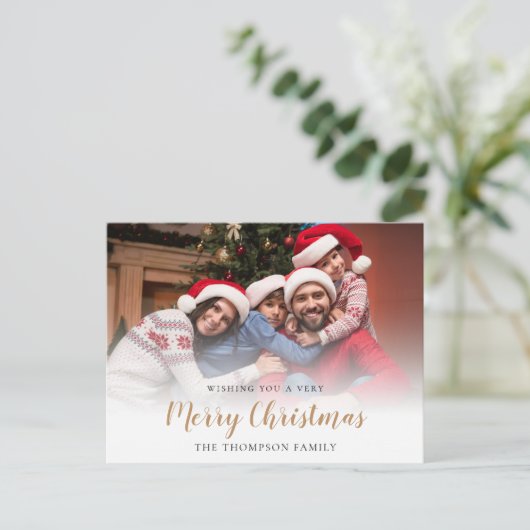家族の写真オーバーレイメリークリスマス シーズンポストカード (スタンド正面)