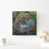 家族の写真カスタムの大きなスクリプトの正方形の時計 スクエア壁時計 (ホーム)