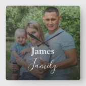 家族の写真カスタムの大きなスクリプトの正方形の時計 スクエア壁時計 (正面)