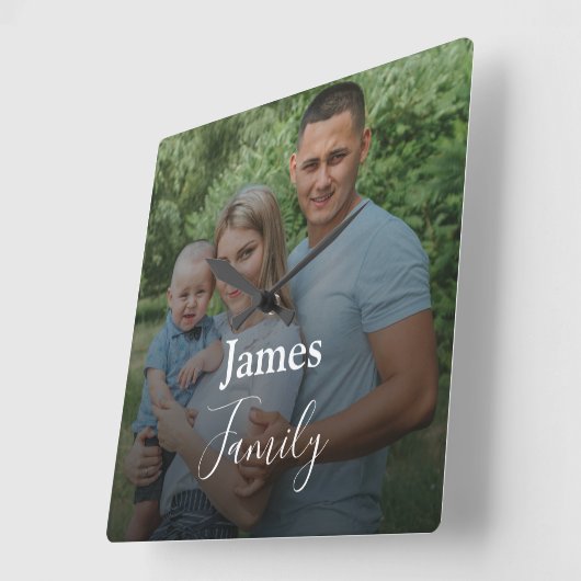 家族の写真カスタムの大きなスクリプトの正方形の時計 スクエア壁時計 (傾斜)