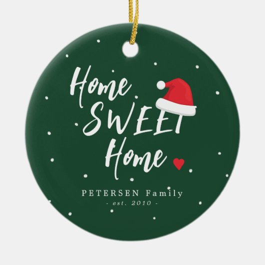 家族の写真カスタム名ホーム甘いホームのクリスマス セラミックオーナメント (正面)