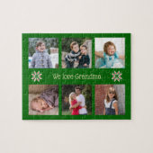 家族の写真カスタム文字グリーンフレームクリスマス ジグソーパズル (横)