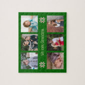 家族の写真カスタム文字グリーンフレームクリスマス ジグソーパズル (縦)