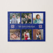 家族の写真カスタム文字ネイビーフレームクリスマス ジグソーパズル (横)