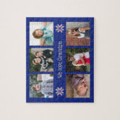 家族の写真カスタム文字ネイビーフレームクリスマス ジグソーパズル (縦)