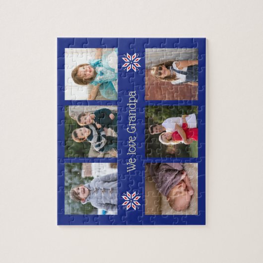 家族の写真カスタム文字ネイビーフレームクリスマス ジグソーパズル (縦)