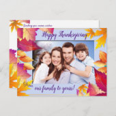 家族の写真カラフル葉感謝祭 シーズンポストカード (正面/裏面)