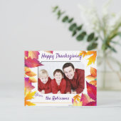 家族の写真カラフル葉感謝祭 シーズンポストカード (スタンド正面)