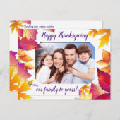 家族の写真カラフル葉感謝祭 シーズンポストカード (正面/裏面)
