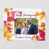 家族の写真カラフル葉感謝祭 シーズンポストカード (正面/裏面)