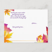 家族の写真カラフル葉感謝祭 シーズンポストカード (裏面)