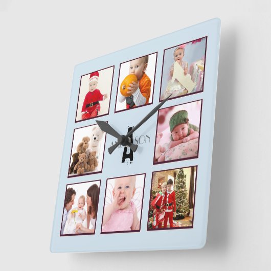 家族の写真キープサケギフトモノグラムインスタグラムブルー スクエア壁時計 (傾斜)