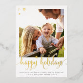 家族の写真クリスマスおもしろい書幸せ 箔シーズンカード (正面)