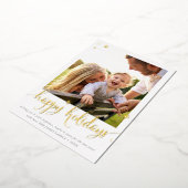 家族の写真クリスマスおもしろい書幸せ 箔シーズンカード (回転した状態)