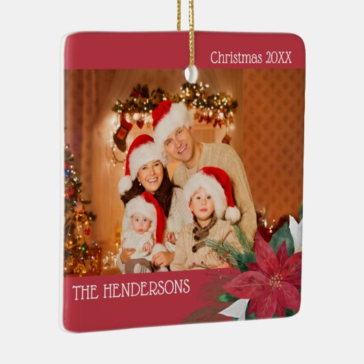 家族の写真クリスマスオーナメントポインセチア セラミックオーナメント (右)