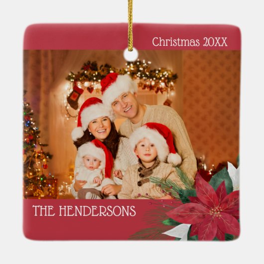 家族の写真クリスマスオーナメントポインセチア セラミックオーナメント (裏面)
