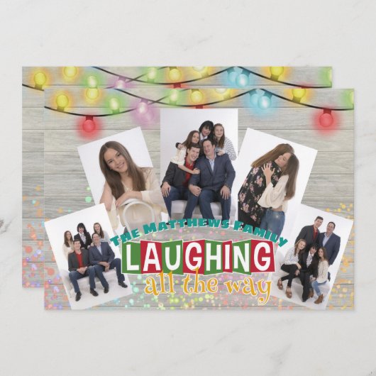 家族の写真クリスマスカードを笑い 招待状 (正面/裏面)
