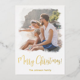 家族の写真クリスマスカード水色テンプレート 箔シーズンカード