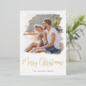 家族の写真クリスマスカード水色テンプレート 箔シーズンカード (立ち正面)