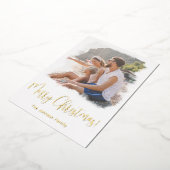 家族の写真クリスマスカード水色テンプレート 箔シーズンカード (回転した状態)