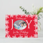 家族の写真クリスマスカード赤い白い雪の結晶H カード (スタンド正面)