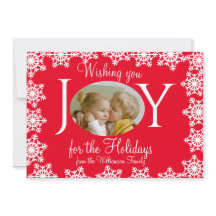 家族の写真クリスマスカード赤い白い雪の結晶V