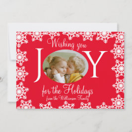 家族の写真クリスマスカード赤い白い雪の結晶V カード
