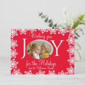 家族の写真クリスマスカード赤い白い雪の結晶V カード (スタンド正面)