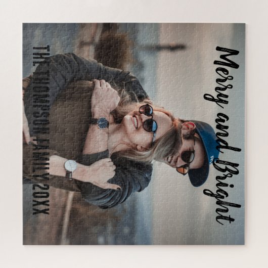 家族の写真クリスマスギフトと明メリーるい ジグソーパズル (横)