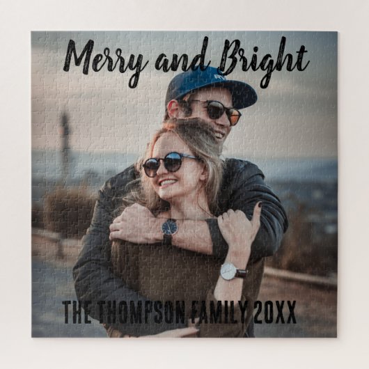 家族の写真クリスマスギフトと明メリーるい ジグソーパズル (縦)