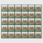 家族の写真クリスマスグリーン金ゴールドうれしカスタムい ラッピングペーパー (フラット)