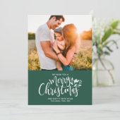 家族の写真クリスマスグリーン 招待状 (スタンド正面)