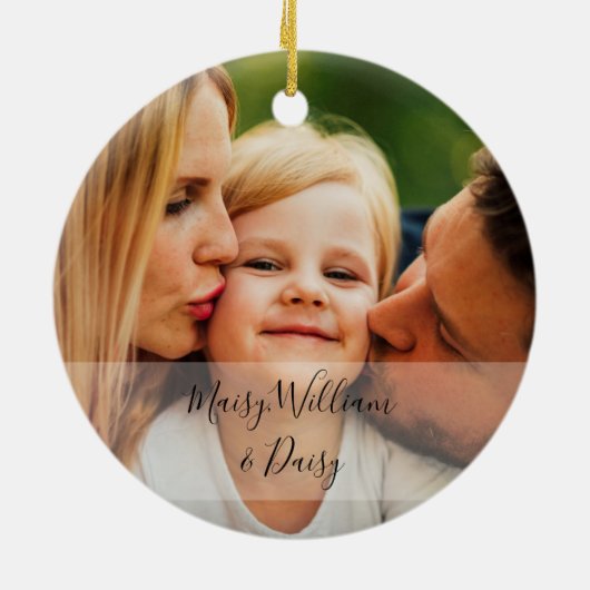 家族の写真クリスマススクリプト セラミックオーナメント (裏面)