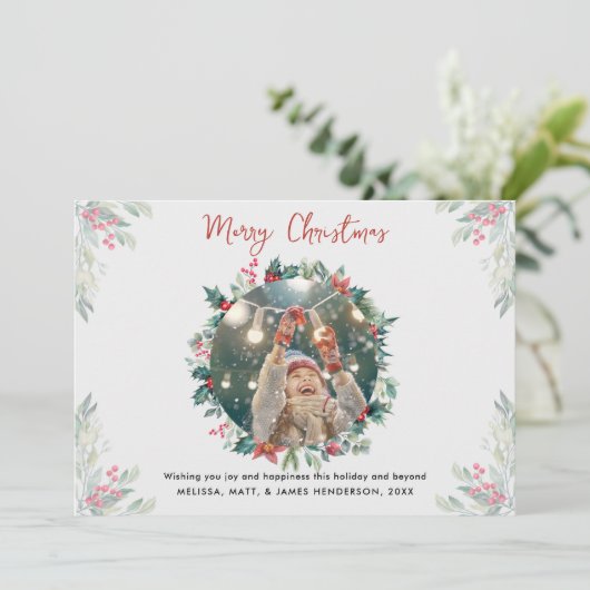家族の写真クリスマススタイリッシュの格子模様 シーズンカード (スタンド正面)