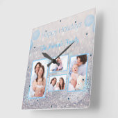 家族の写真クリスマススノーウィー スクエア壁時計 (傾斜)