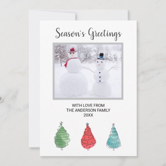 家族の写真クリスマスツリー シーズンカード (正面)