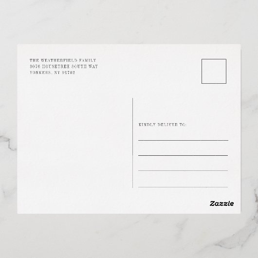 家族の写真クリスマスフローラスクリプト 箔シーズンポストカード (裏面)