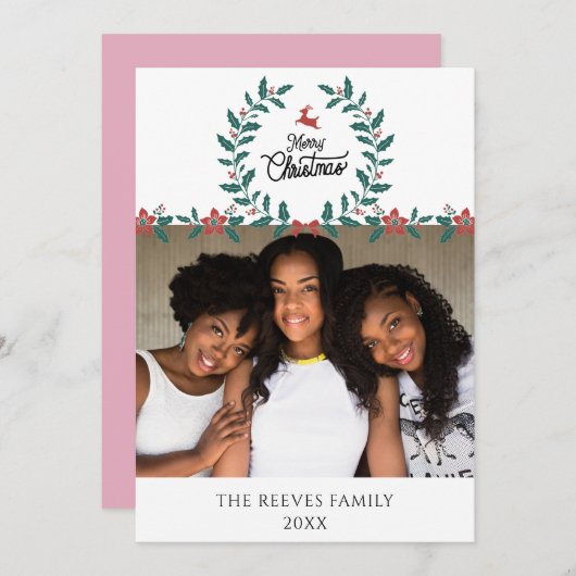 家族の写真クリスマスホリデーカードホワイト (正面/裏面)