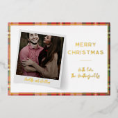 家族の写真クリスマスホリデーズスクリプト金ゴールド 箔シーズンカード (正面)