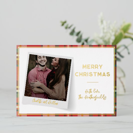 家族の写真クリスマスホリデーズスクリプト金ゴールド 箔シーズンカード (立ち正面)