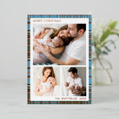 家族の写真クリスマスホリデーズタータンチェックバラ金ゴールド 箔シーズンカード (立ち正面)