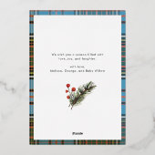 家族の写真クリスマスホリデーズタータンチェックバラ金ゴールド 箔シーズンカード (裏面)