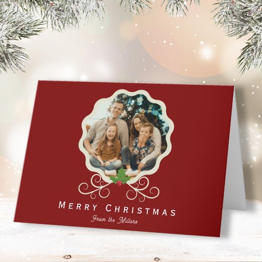 家族の写真クリスマスホリー折り畳みホリデーカード シーズンカード