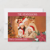 家族の写真クリスマスポインセチア休日カード シーズンカード (正面)