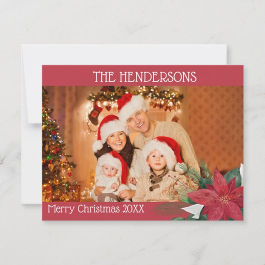 家族の写真クリスマスポインセチア休日カード シーズンカード (正面)